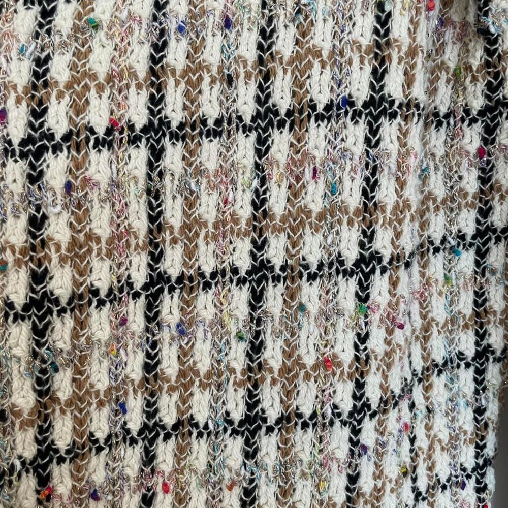 Cream & black plaid tweed metallic fringe blazer cardigan | Size XL - Picture 7 of 8